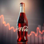 Szklana butelka Coca-Coli na tle wykresu liniowego z czerwonymi liniami.